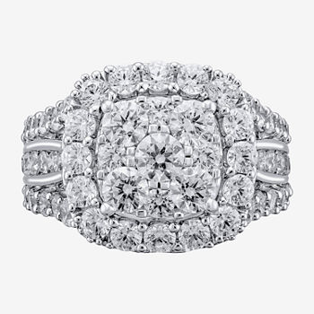 Womens 4 CT. T.W. Lab Grown White Diamond 14K White Gold Cushion Cluster Cocktail Ring