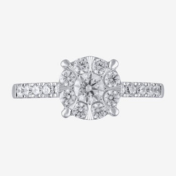 Womens 1 CT. T.W. Lab Grown White Diamond 10K White Gold Halo Engagement Ring
