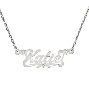 Personalized 12x36mm Satin Diamond-Cut Name Necklace