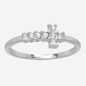Itsy Bitsy Crystal Sterling Silver Cross Band