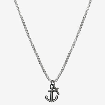 J.P. Army Men's Jewelry Stainless Steel 24 Inch Box Anchor Pendant Necklace