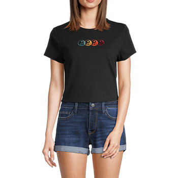 Cut And Paste Juniors Womens Crew Neck Short Sleeve Graphic T-Shirt