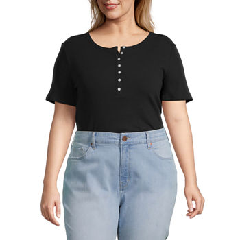 a.n.a Plus Womens Short Sleeve Henley Shirt
