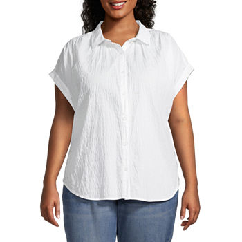 a.n.a Plus Womens Short Sleeve Regular Fit Button-Down Shirt