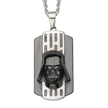 Star Wars® Two-Tone Stainless Steel Black IP Darth Vader Dog Tag Pendant Necklace