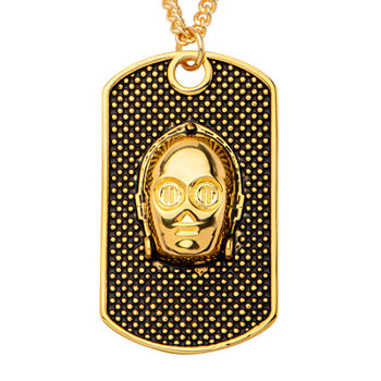 Star Wars® Yellow IP Stainless Steel 3D C-3PO Dog Tag Pendant Necklace