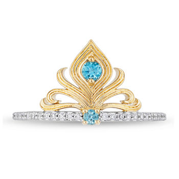Enchanted Disney Fine Jewelry Womens 1/10 CT. T.W. Genuine Blue Topaz 14K Gold Over Silver Aladdin Princess Jasmine Cocktail Ring