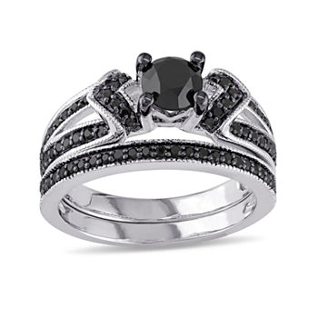 Midnight Black Diamond 1 CT. T.W. Color-Enhanced Black Diamond Sterling Silver Bridal Set