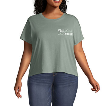 Juniors Plus Womens Crew Neck Short Sleeve Regular Fit Graphic T-Shirt