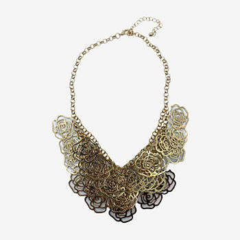 Bijoux Bar Gold Tone Flower Statement 10 Inch Link Collar Necklace