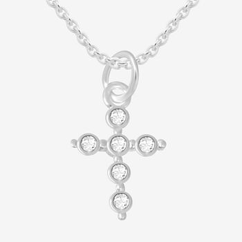 Itsy Bitsy Sterling Silver Crystal 18 Inch Cable Cross Pendant Necklace
