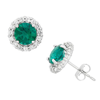 Lab Created Green Emerald 10K Gold Stud Earrings