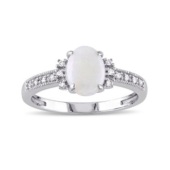 Genuine Opal and Diamond-Accent 10K White Gold Ring