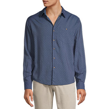 Campia Mens Modern Fit Long Sleeve Geometric Button-Down Shirt