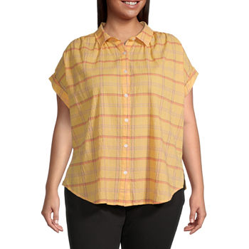 a.n.a Plus Womens Short Sleeve Regular Fit Button-Down Shirt