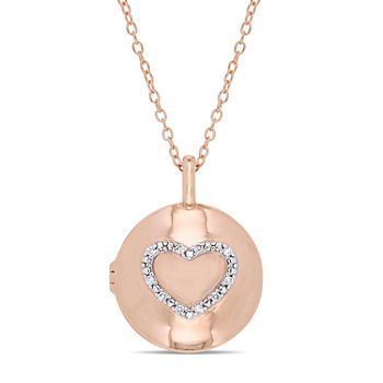 Womens Diamond Accent Genuine White Diamond 18K Gold Over Silver Locket Necklace
