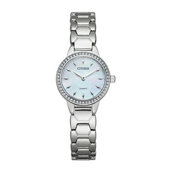 Citizen Quartz Womens Crystal Accent Silver Tone Stainless Steel Bracelet Watch Ez7010-56d