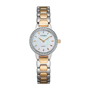 Citizen Quartz Womens Crystal Accent Two Tone Stainless Steel Bracelet Watch Ez7016-50d