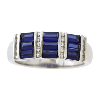 3.5MM Lab Created Blue Ceylon Sapphire Sterling Silver Band