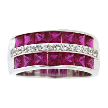 5MM Lab Created Red Ruby Sterling Silver Band