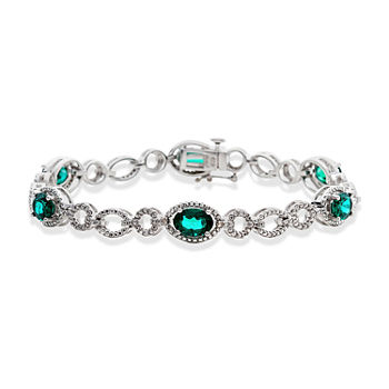 Lab Created Green Emerald Sterling Silver 7 Inch Tennis Bracelet