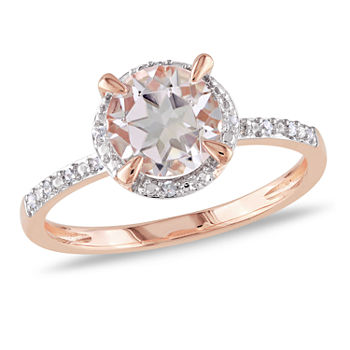 Womens Diamond Accent Pink Morganite 10K Rose Gold Round Cocktail Ring