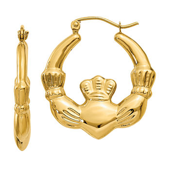 14K Gold 27mm Claddagh Hoop Earrings