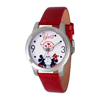 Disney Mickey Mouse Womens Red Leather Strap Watch Wds000679