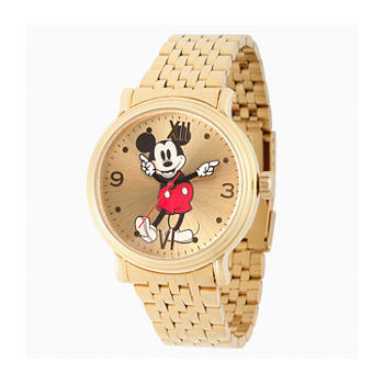 Disney Mickey Mouse Mens Gold Tone Stainless Steel Bracelet Watch Wds000685