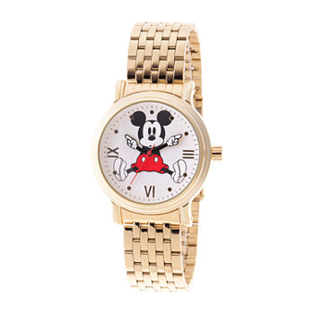 Disney Mickey Mouse Womens Gold Tone Stainless Steel Bracelet Watch Wds000688
