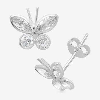 Itsy Bitsy Butterfly Cubic Zirconia Sterling Silver 10.1mm Stud Earrings