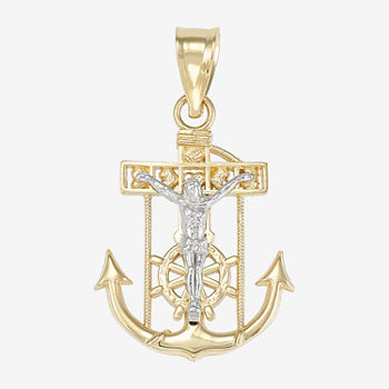 Religious Jewelry Mariner Crucifix Unisex Adult 14K Two Tone Gold Anchor Cross Pendant