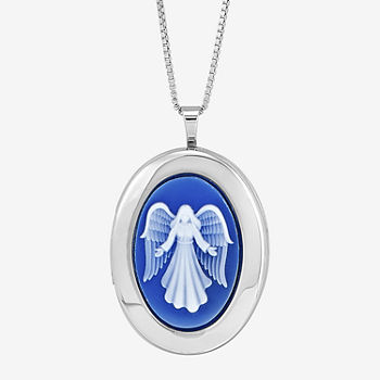 Religious Jewelry Womens Sterling Silver Angel Oval Locket Necklace