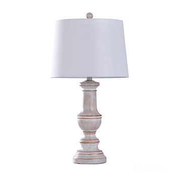 Stylecraft 27inch  Traditional White Wash Finish Round Carved Baluster Base Wood Table Lamp