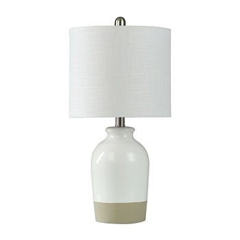 Stylecraft 18" Speckled White Ceramic With Textured Shade Table Lamp