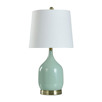 Stylecraft 24.5inch  Celadon Color Ceramic With Textured Hardback Shade Glass Table Lamp