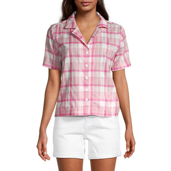 a.n.a Womens Short Sleeve Boxy Fit Button-Down Shirt