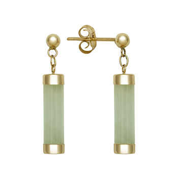 Genuine Jade 14K Yellow Gold Tube Earrings
