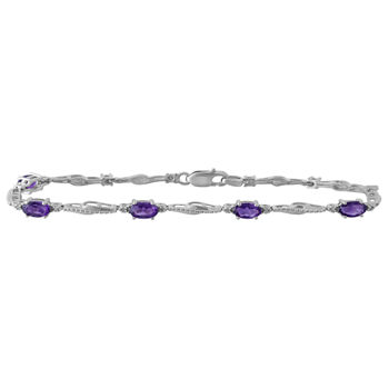 Diamond Accent Genuine Purple Amethyst Sterling Silver 7.5 Inch Tennis Bracelet