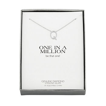 "One In A Million" Letter "Q" Womens Diamond Accent Genuine White Diamond Sterling Silver Pendant Necklace