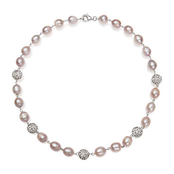 Womens Pink Cultured Freshwater Pearl Sterling Silver Strand Necklace