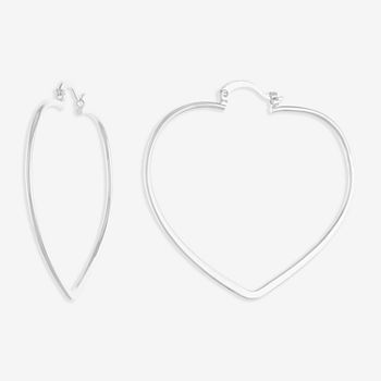 Silver Reflections Pure Silver Over Brass Heart Hoop Earrings