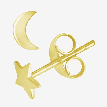 Itsy Bitsy 14K Gold Over Silver 4.5mm Moon Star Stud Earrings