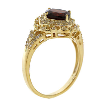 Womens Genuine Red Garnet 14K Gold Over Silver Cocktail Ring