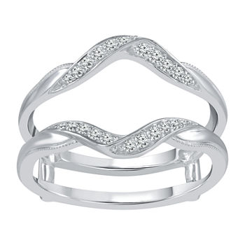 Womens 1/6 CT. T.W. Genuine White Diamond 14K White Gold Ring Guard