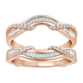 Womens 1/3 CT. T.W. Genuine White Diamond 10K Rose Gold Ring Guard