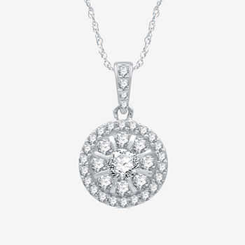 Womens 1/2 CT. T.W. Genuine White Diamond 10K White Gold Round Pendant Necklace