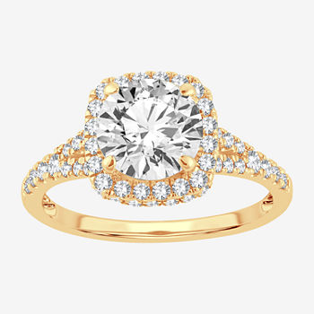 Modern Bride Signature Womens 2 CT. T.W. Lab Grown White Diamond 14K Gold Square Halo Engagement Ring