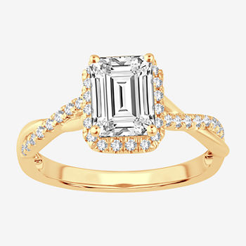 Modern Bride Signature Emerald Cut Womens 1 3/4 CT. T.W. Lab Grown White Diamond 14K Gold Rectangular Halo Engagement Ring