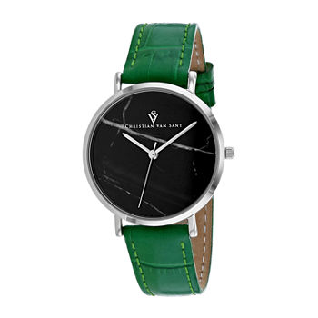 Christian Van Sant Womens Green Leather Strap Watch Cv0421